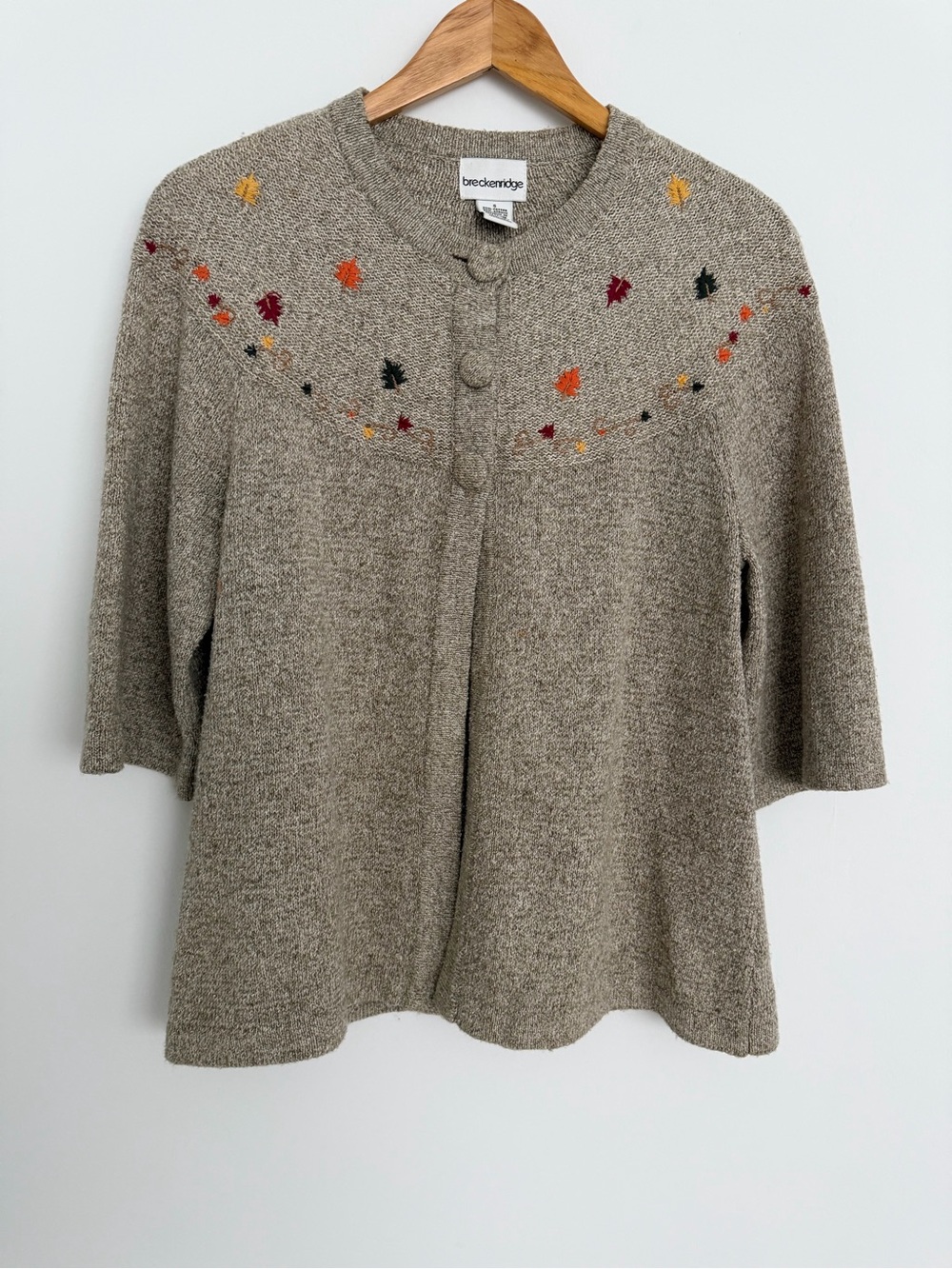 Vintage Breckenridge Taupe Fall Embroidered Button-Front cardigan Sweater small